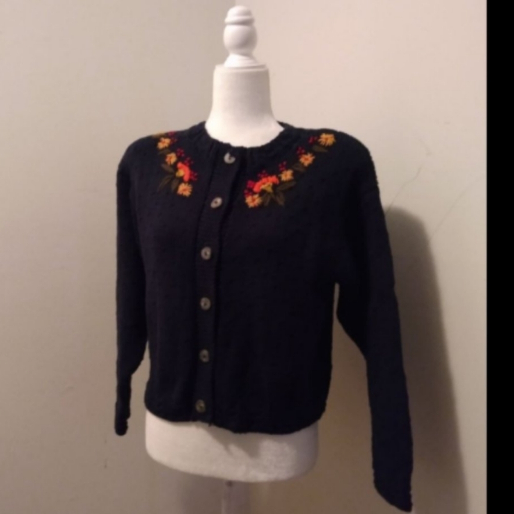 ASO Golden Girls Vintage 1990s Does 1940s Handknit Tyrolean Cardigan Sweater